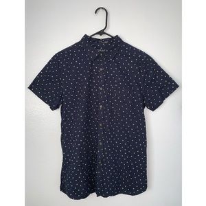 MENS NAVY BLUE POLKA-DOT BUTTON UP SHIRT